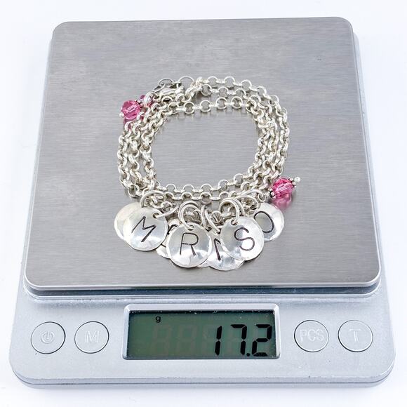 Vintage Sterling Silver 925 Crystal Disc Charm Necklace 18" - Picture 5 of 5